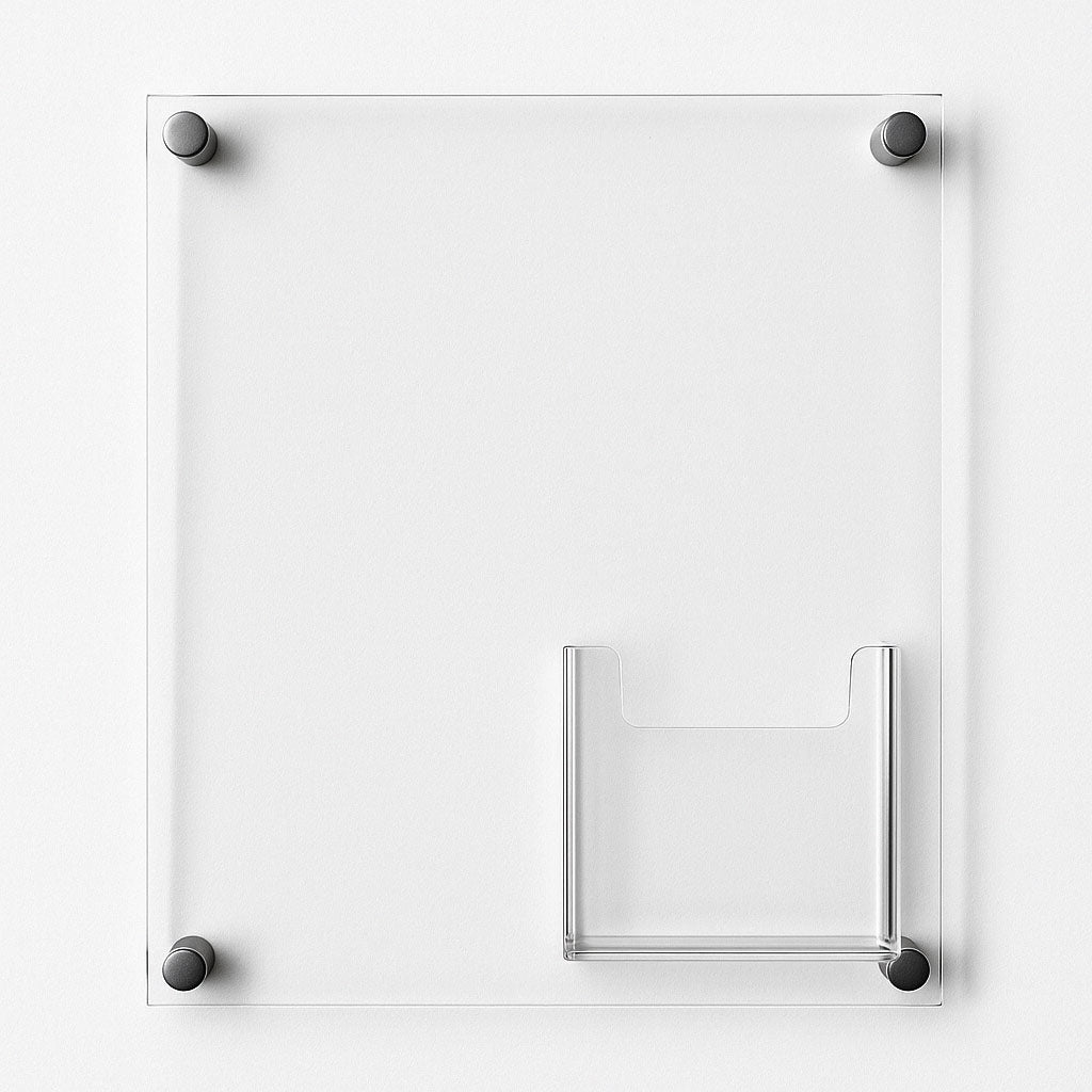 clear sign holder with brochure pocket and standoffs