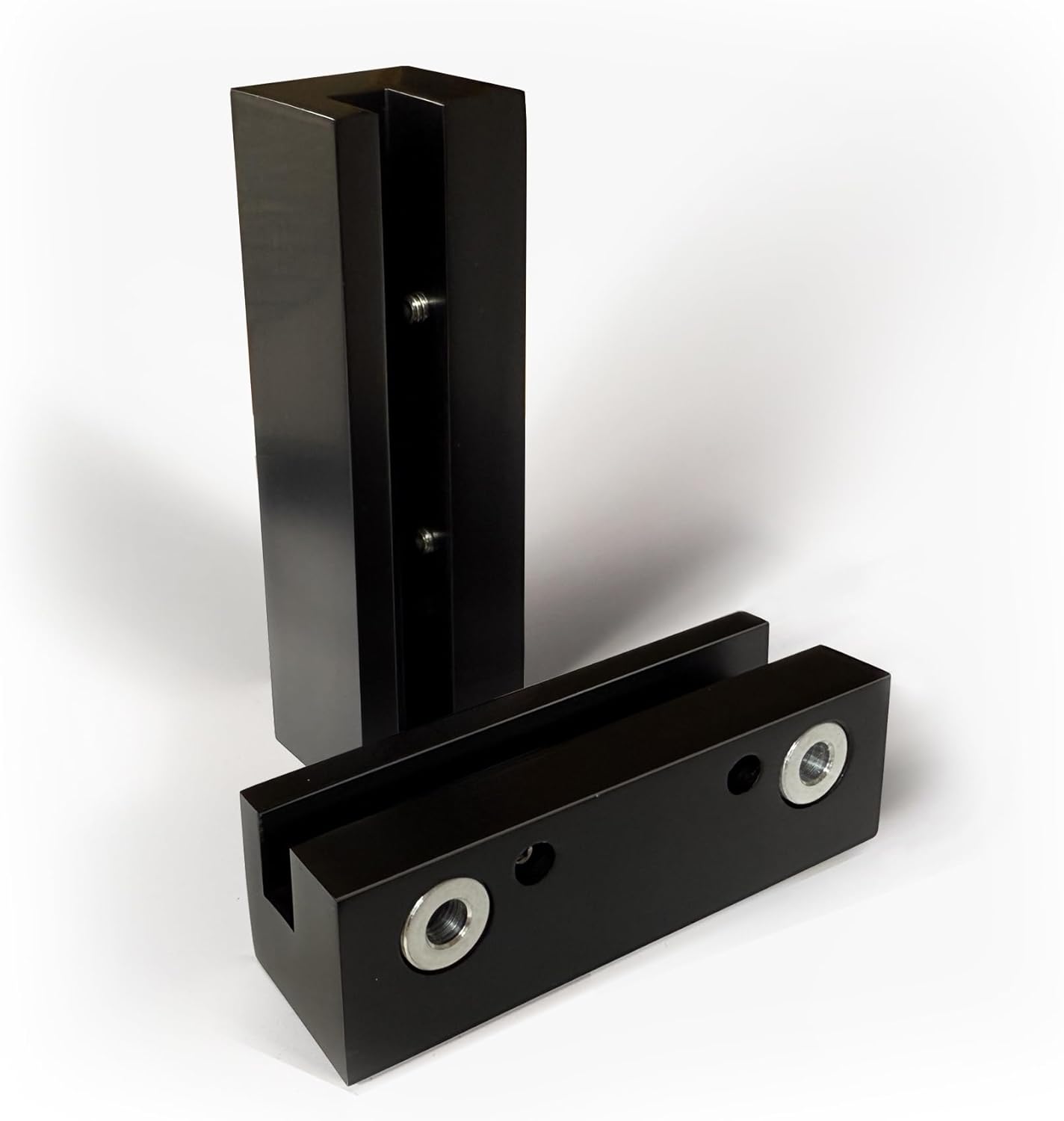 Architectural sign gripper displaying black aluminum rail mounting system for professional installations