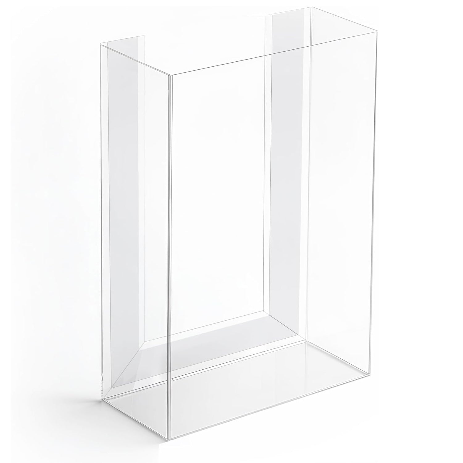 Foldable literature display showcasing self-adhesive mounting system for wall installation