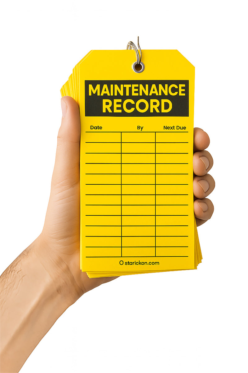 50-Pack Large Yellow Maintenance Record Tags – Double-Sided with Wire Ties and Metal Eyelets