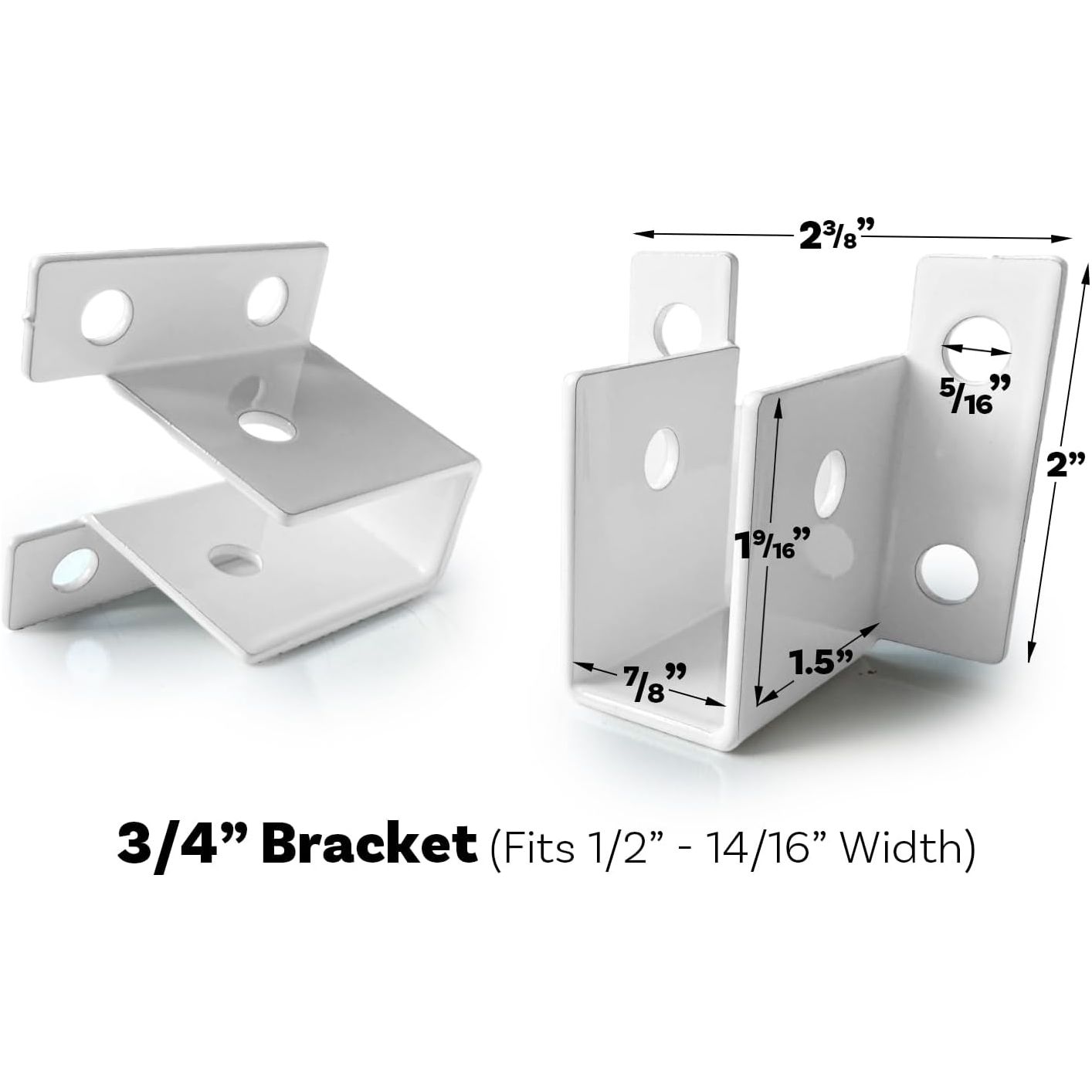2-Pack, 3/4" Versatile U-Bracket Set, Mount Larger Substrates & Panels, White Powder Coated Steel, Ideal for Wider Applications, Mounting Screws not Included (1/2" - 14/16" Width, 2-Pack)