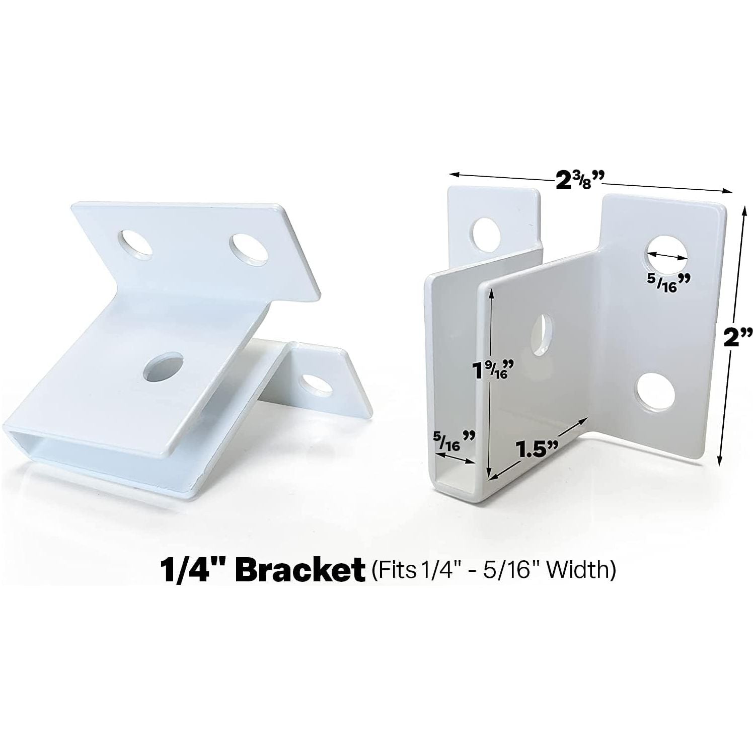 2-Pack, 1/4" Thin U-Brackets  Durable White Powder Coated Steel